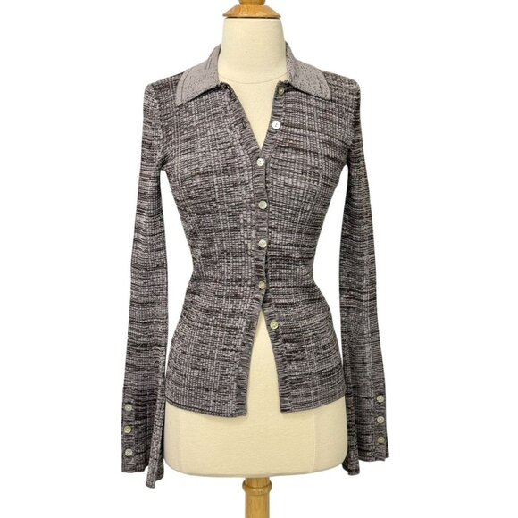 Le Ore Rimini Knit Cardigan Sweater Chocolate Mink Marl Brown Ribbed Size XXS - Picture 1 of 9